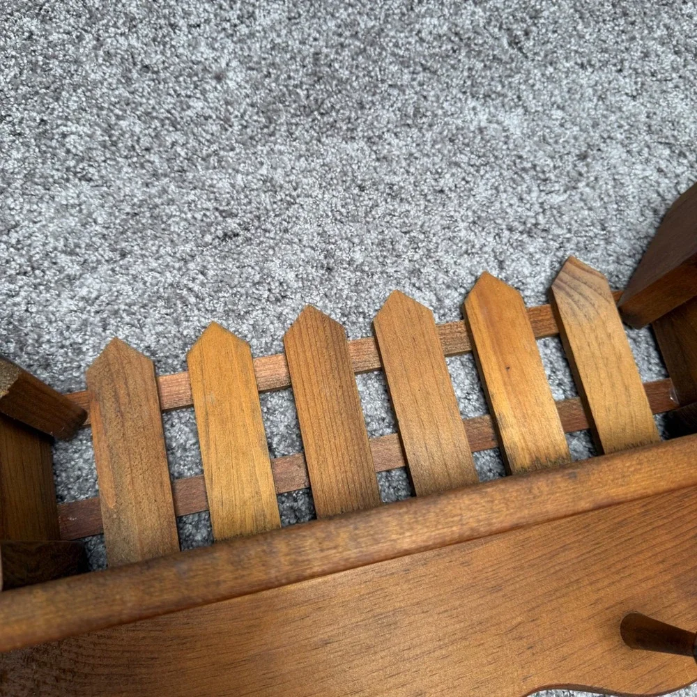Vintage Wooden Wall Shelf Pegs Birdhouse Picket Fence Brown Cottage Rustic Farm